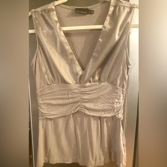 The Limited Tops - The Limited Taupe Mixed Materials V neck Elegant Sleeveless Top MED
